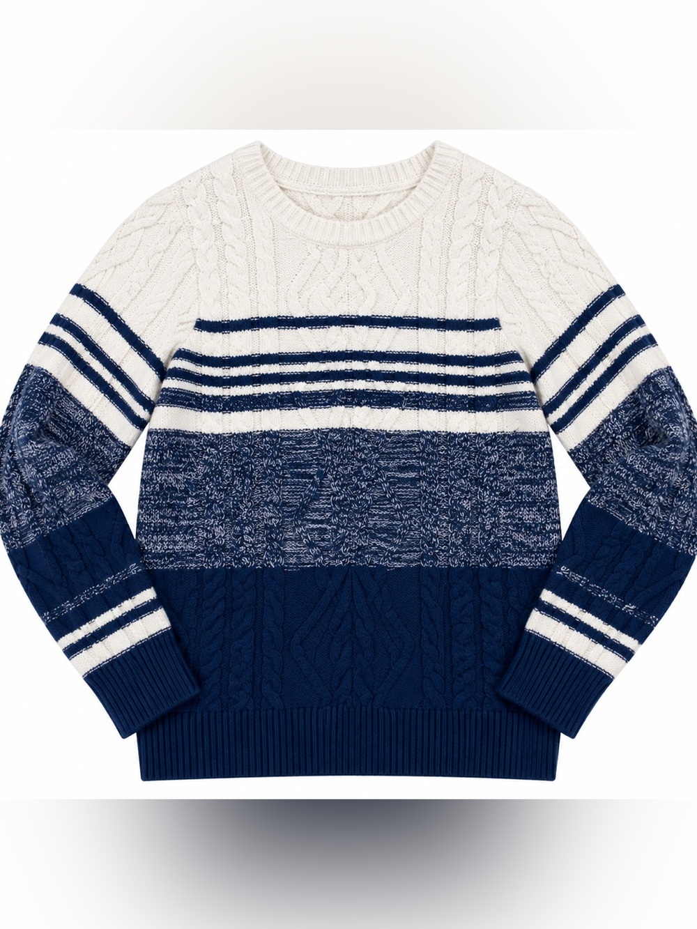 C&C California Navy & Cream Cable-Knit Stripe Crewneck Sweater size xl
